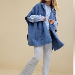 Aerie Blue Knit Cardigan Hooded Cape